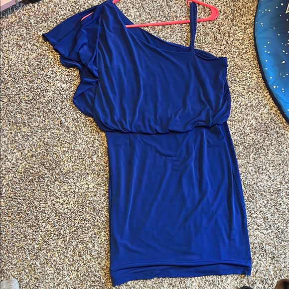 Emma & Michele Blue Ruffled Asymmetrical Cocktail Dress - Picture 3 of 6